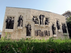 Writers' Union Building with sculptures of Persian literary greats; Dushanbe