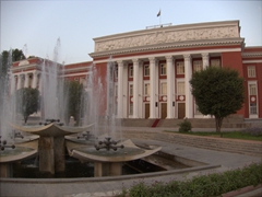 Dusk view of the Majils (Tajik Parliament); Dushanbe