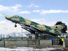 A Russian MiG on display at the Kabul International Airport