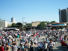 A crowded scene at the Chorsu Bazaar