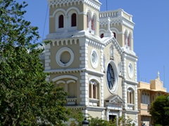 The beautiful Iglesia San Antonio de Padua on Guayama plaza. It is reputedly the only neo-Roman style church in PR, identifiable by its two flattop towers