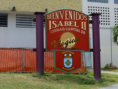 Welcome sign to Isabel II, the capital city of Vieques