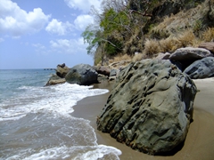 Huge rocks at the far end of Anse Chastanet