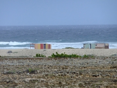 Beach huts appear abandoned along Aruba's coast but Michael told us that families will visit during the weekend and this isolated spot will become the next party spot