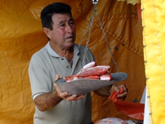 Venezuelan fisherman selling his wares; Punda