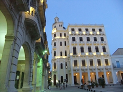 Evening view of the building that houses the "Camara Oscura"; Plaza Vieja