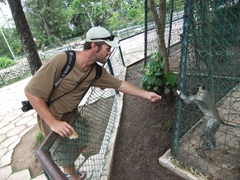 Robby feeding a gentle monkey some bread; Casino Campestre Zoo