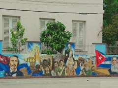 Detailed revolutionary mural near El Esquina Bar; Bayamo