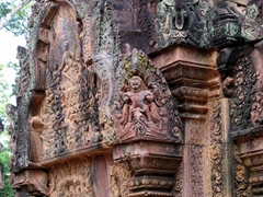 The intricate carving on red sandstone at Banteay Srei, "Citadel of the Women"