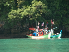 Colorful fishing boats in the Andaman Sea