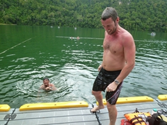 Robby giggles after managing to push Anh Hai into the fresh water lake of Tasik Dayang Bunting. Legend has it that the waters of the lake possess mystical powers as many a childless couple have been blessed with a child after dipping in its waters