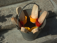 Wooden shoes in a bucket; Georgetown, Penang