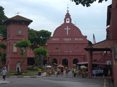 View of the Stadthuys (City Hall) in Malacca. The Christ Church is the oldest Dutch historical building in the Orient