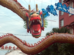A massive dragon greets visitors to Jonker Street, the central street in Chinatown in Malacca