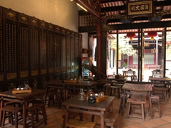 Interior view of the perfectly restored Ming period Cheng Ho Tea House, where a tea ceremony and puppet show for 4 will set you back RM 30