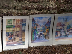 Malacca street scene paintings for sale; Saint Paul's Hill