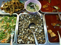 Interesting food options at a food court in Malacca