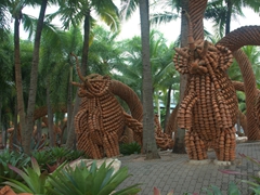 Elephants trumpeting; Clay Pot Garden Display