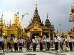 The daily sweeping; Shwezigon Pagoda