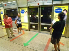 It didn't take our relatives long to learn the efficient (and courteous) system of queuing behind the orange lines to board the MRT