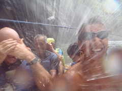 Getting soaked on the bamboo raft that took us under the Pagsanjan Falls so we could explore the cave behind it