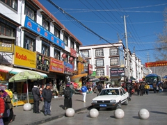 The busy Barkhor district is largely a pedestrian area, with vehicular traffic severely restricted