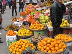 Lots of colorful, fresh fruit for sale; Wanxian Market