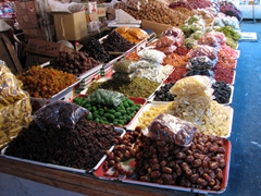 A closer look at the wide assortment of snacks for sale. Becky couldn't resist the sun dried dates...one of her favs!