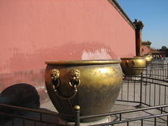 Large water vessels used to be filled to the brim as a defense against fires (all the buildings of the Forbidden City were created out of wood, making them highly flammable)