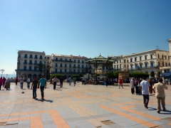 Place Des Martyrs surrounded by the famous whitewashed buildings with blue shutters of Algiers
