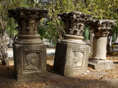 Carved column pieces in the Djemila museum garden
