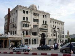 The Hotel Cirta is a beautiful, white Ottoman palace style hotel dominating Place des Martyrs; Constantine
