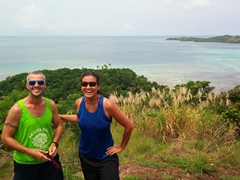 Laughing as we admire the view from the first cell phone tower; Tavewa Island
