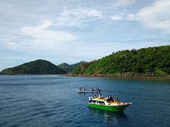 Water school bus (in the foreground) near the Mamanuca Island Chain
