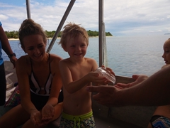 Passing a jelly fish around the boat (to be fed to the turtles afterwards)