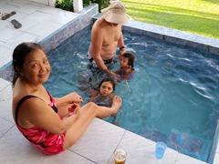 Swimming with Grace and Emma in the private plunge pool