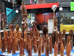 Wooden carvings for sale at the handicraft market; Port Vila