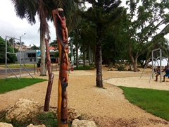 Carved totem poles are a common sight throughout Port Vila
