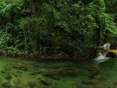 Panoramic view of the lower portion of the Mele Cascades