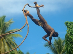 Snapshot of a land diver in mid air