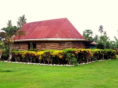 Fale with woven blinds - a common sight in Samoa