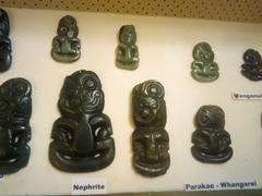 Greenstone (nephrite jade) Hei Tiki on display at the Whare Taonga; Okains Bay Maori & Colonial Museum