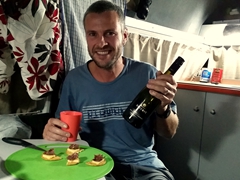 Robby enjoying some wine with our venison salami and cheese