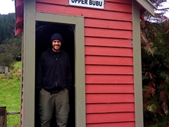 Robby inside the Upper Bubu hut; Pupu Hydro Walkway