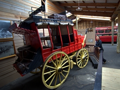 Becky standing beside a six-horse wagon linking Foxhill to Murchison