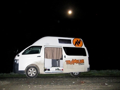 Free camping under a full moon; Mangapohue Natural Bridge