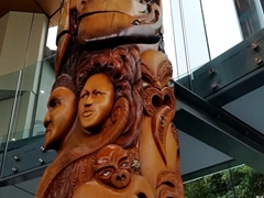 Detail of Maori carving at the Far North Regional Musem in Kaitaia