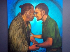 Traditional Māori greeting (pressing one's nose and forehead together); Te Ahu Heritage museum, Kaitaia