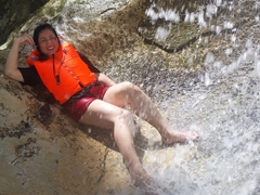 Chi Hong enjoying a soak; Mag-Aso