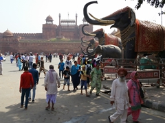 Elephant statues flanking the entrance to Lahori Gate at the Red Fort; Delhi